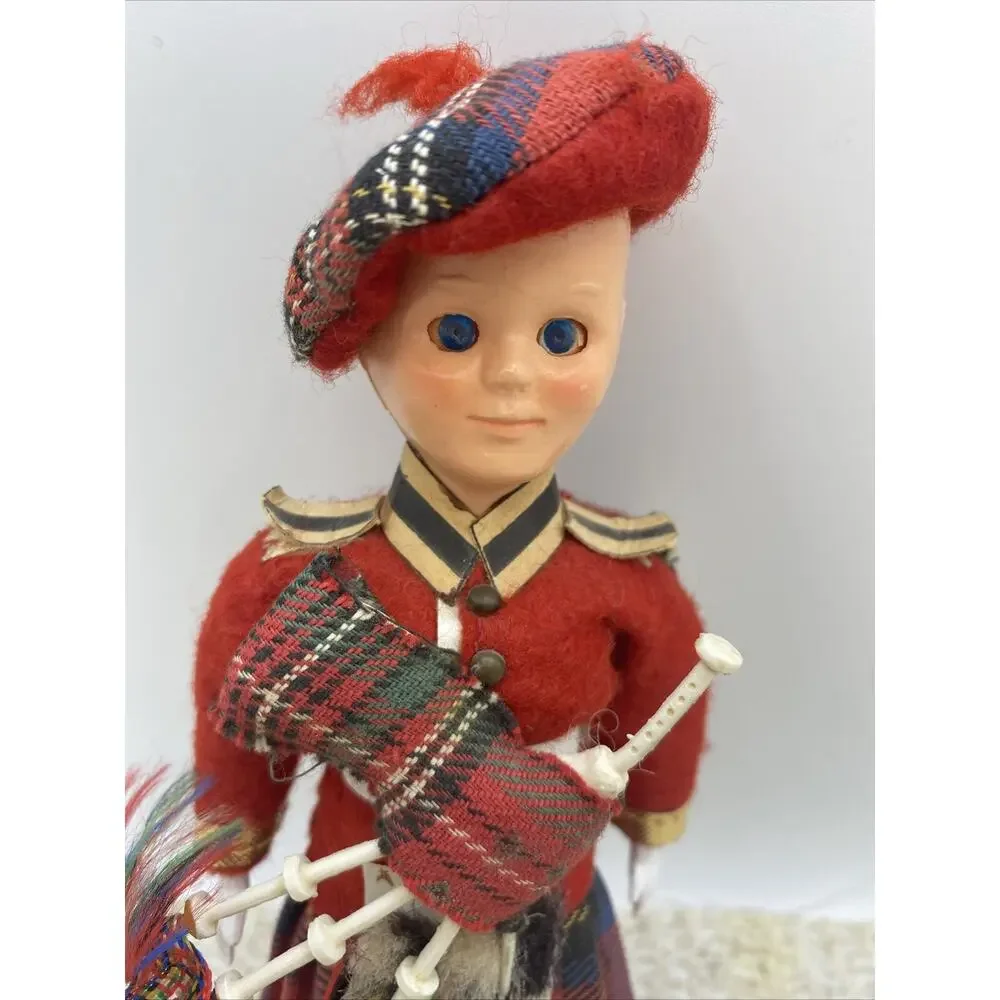 Tartan Skirt Highland Doll w Bag Pipes Vintage Boy 7.5”